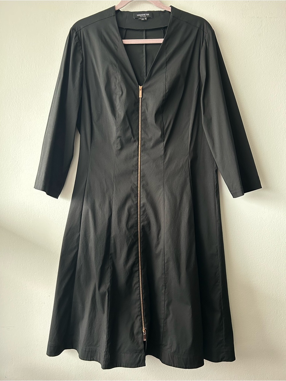 Lafayette 148 New York Zip Up Stretchy Cotton Midi Dress